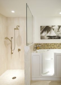 A curbless shower designed by 314 Design Studio; installed by Lundberg Builders