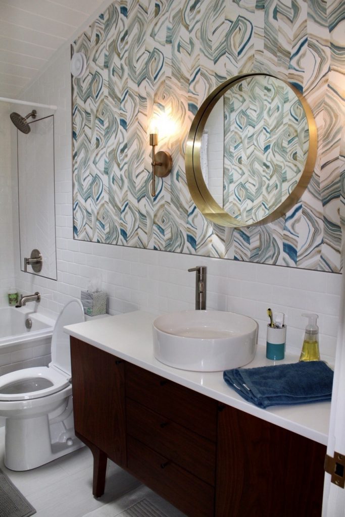 In Home Stone wall tile makes it clear - this bathroom is custom designed! 